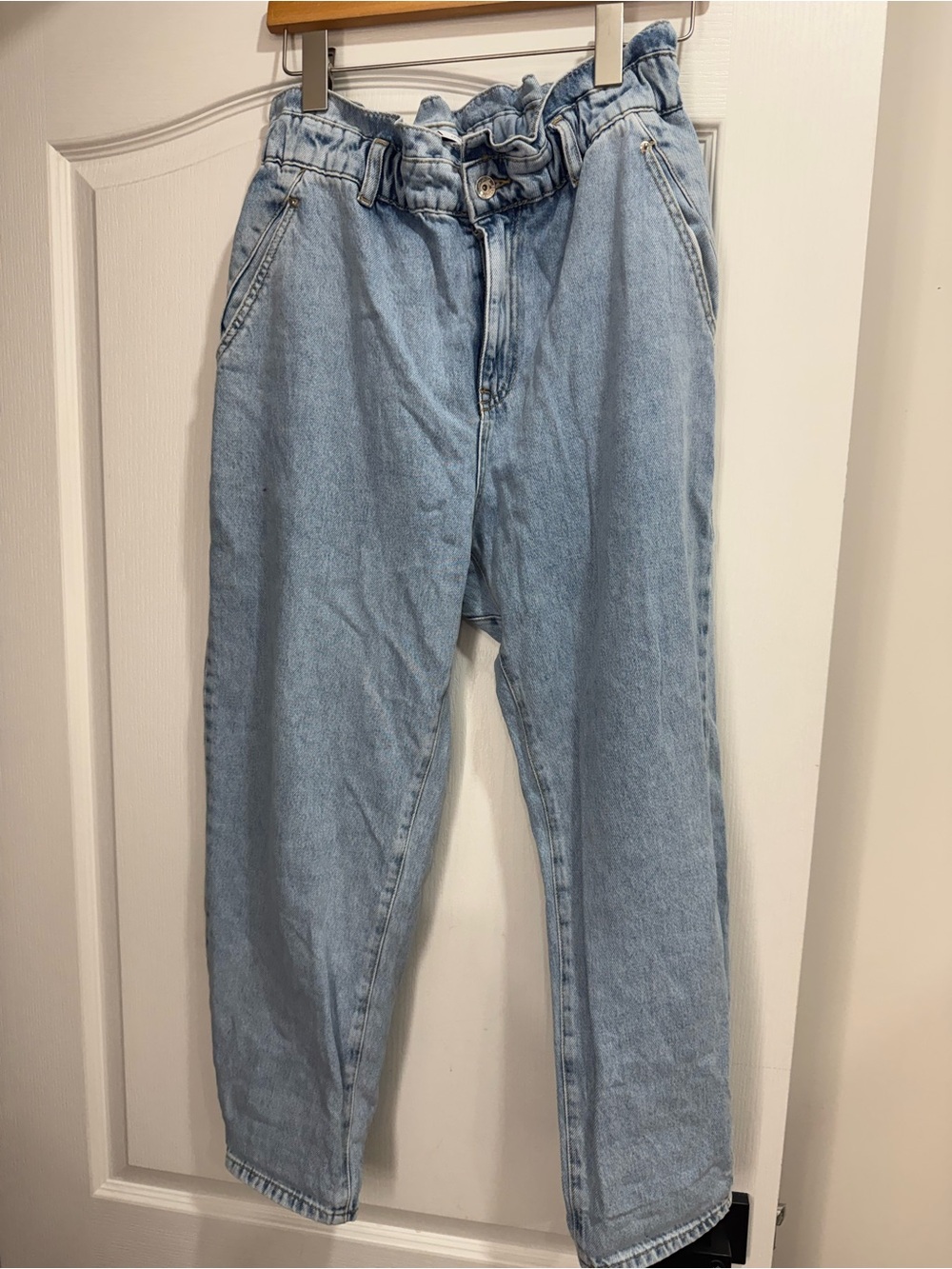 Zara Light Blue Paperbag Waist Cropped Jeans